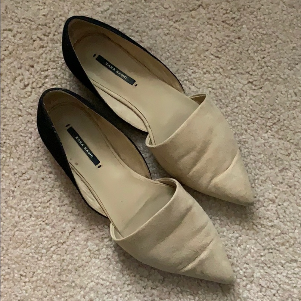 Zara Basic Nude and Black D’Orsay Flats